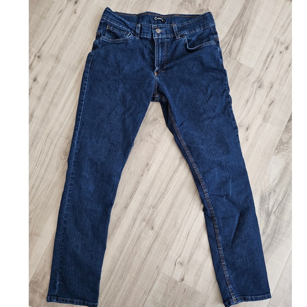Origin USA Mens Dark Wash Blue Denim Jeans Made in USA Stretch Tapered 32x32
